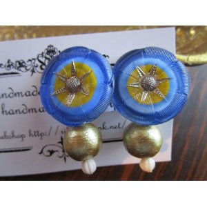 画像: 六弁の花冠(青、水色、黄)ピアス